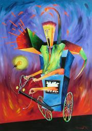 Experiment with magnetic engine 2, 1992, oil on board, 70 x 100 cm