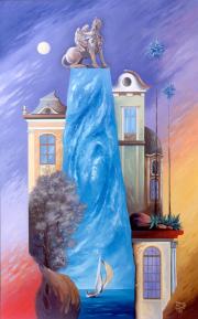 Átjáró, 1999, olaj, farost, 50 x 80 cm