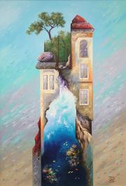 The house of Aquarius, 2001, oil on board, 45 x 65 cm