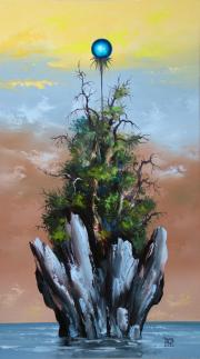 Isle of lighting-tree, 2004, oil on board, 34 x 60 cm