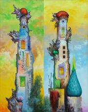 Towers, 2008, oil on board, 40 x 55 cm