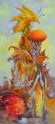 Amber tower 4, 2021, oil on board, 20x45 cm