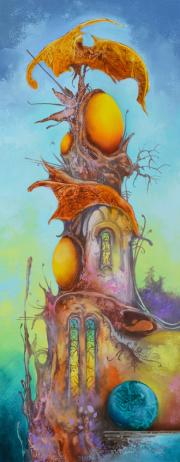 Amber tower 3, 2021, oil on board, 20x50 cm