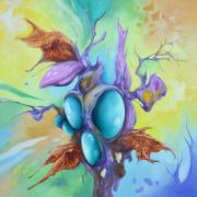 Triton virágai 1., olaj, farost, 50x50 cm (Tritón tengeristen a görög mitológiában)