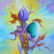 Triton virágai 2., olaj, farost, 50x50 cm (Tritón tengeristen a görög mitológiában)