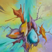 Triton virágai 4., olaj, farost, 50x50 cm (Tritón tengeristen a görög mitológiában)