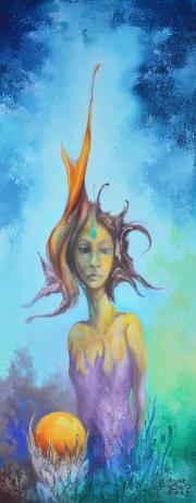 Heléna (lány portréja a Kristályvirágok földjéről), olaj, farost, 20x50 cm