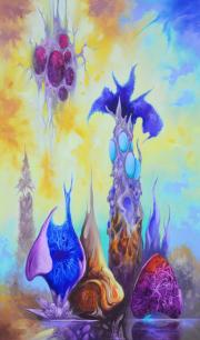 Kristályvirágok földje (tópart), olaj, vászon, 60x100 cm