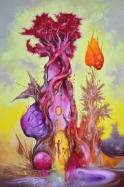 A bíbornimfa háza, olaj, farost, 40x60 cm