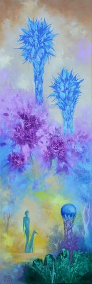 Hajnali séta, olaj, vászon, 30x90 cm