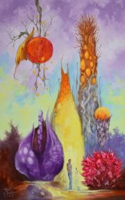 Kristályvirágok földje (a fény kapuja 1.), olaj, farost, 35x55 cm