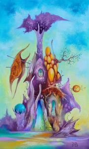 Moha-patak házai 1., olaj, vászon, 30x50 cm