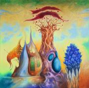 A bíborfa háza 4., olaj, vászon, 50x50 cm