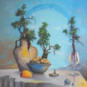 Titans' dining-table 2, 2004, oil on board, 60 x 60 cm